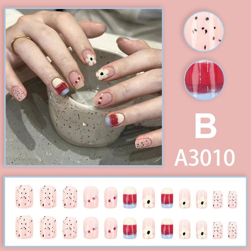 24pc Gentle and sweet false nails, fresh and sophisticated, simple and stylish printed nail art.